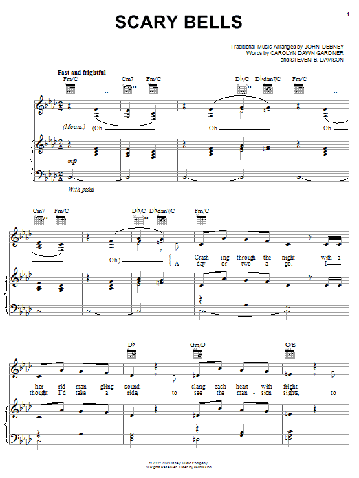 Learn to play Carolyn Dawn Gardner Scary Bells sheet music for Piano, Vocal & Guitar (Right-Hand Melody) in minutes. Carolyn Dawn Gardner Scary Bells sheet music preview music notes and score for Piano, Vocal & Guitar (Right-Hand Melody) including 3 page(s)