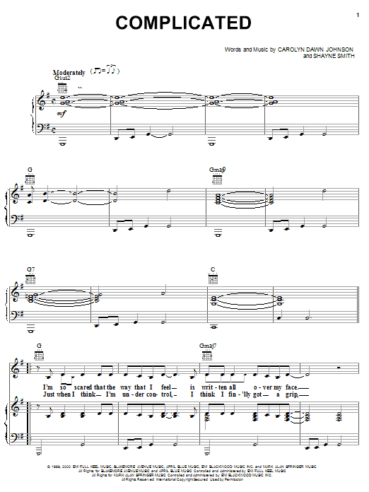Learn to play Carolyn Dawn Johnson Complicated sheet music for Piano, Vocal & Guitar (Right-Hand Melody) in minutes. Carolyn Dawn Johnson Complicated sheet music notes and chords