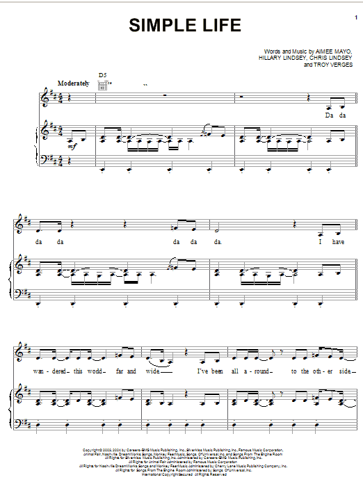 Learn to play Carolyn Dawn Johnson Simple Life sheet music for Piano, Vocal & Guitar (Right-Hand Melody) in minutes. Carolyn Dawn Johnson Simple Life sheet music preview music notes and score for Piano, Vocal & Guitar (Right-Hand Melody) including 7 page(s)