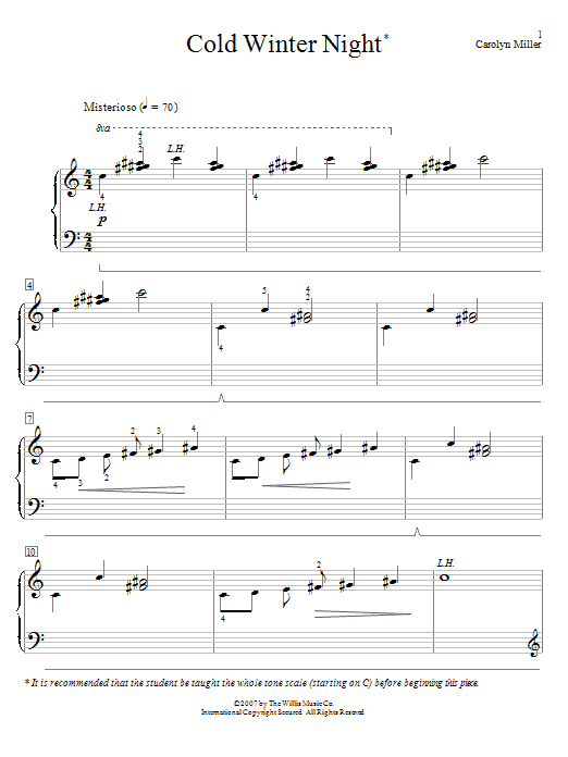 Learn to play Carolyn Miller Cold Winter Night sheet music for Piano in minutes. Carolyn Miller Cold Winter Night sheet music preview music notes and score for Piano including 2 page(s)