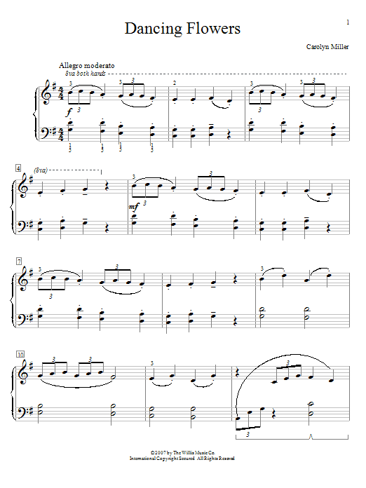 Learn to play Carolyn Miller Dancing Flowers sheet music for Piano in minutes. Carolyn Miller Dancing Flowers sheet music preview music notes and score for Piano including 3 page(s)