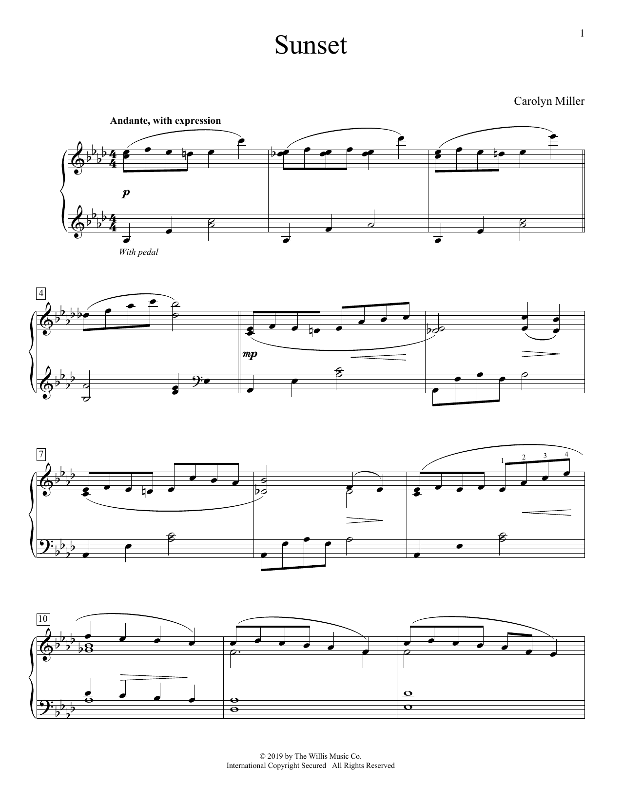 Learn to play Carolyn Miller Sunset sheet music for Educational Piano in minutes. Carolyn Miller Sunset sheet music preview music notes and score for Educational Piano including 3 page(s)