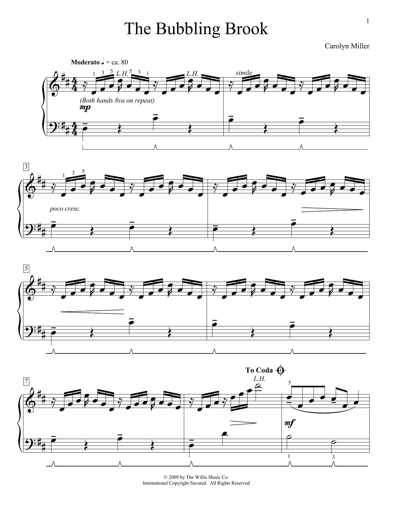 Learn to play Carolyn Miller The Bubbling Brook sheet music for Easy Piano in minutes. Carolyn Miller The Bubbling Brook sheet music preview music notes and score for Easy Piano including 2 page(s)