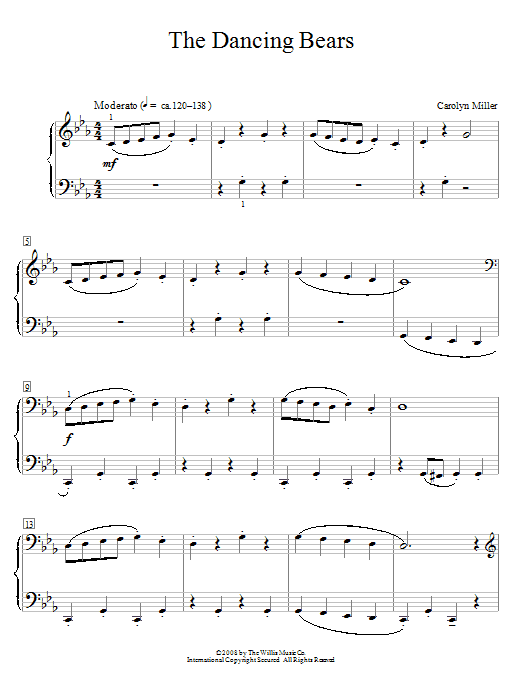 Learn to play Carolyn Miller The Dancing Bears sheet music for Easy Piano in minutes. Carolyn Miller The Dancing Bears sheet music notes and chords