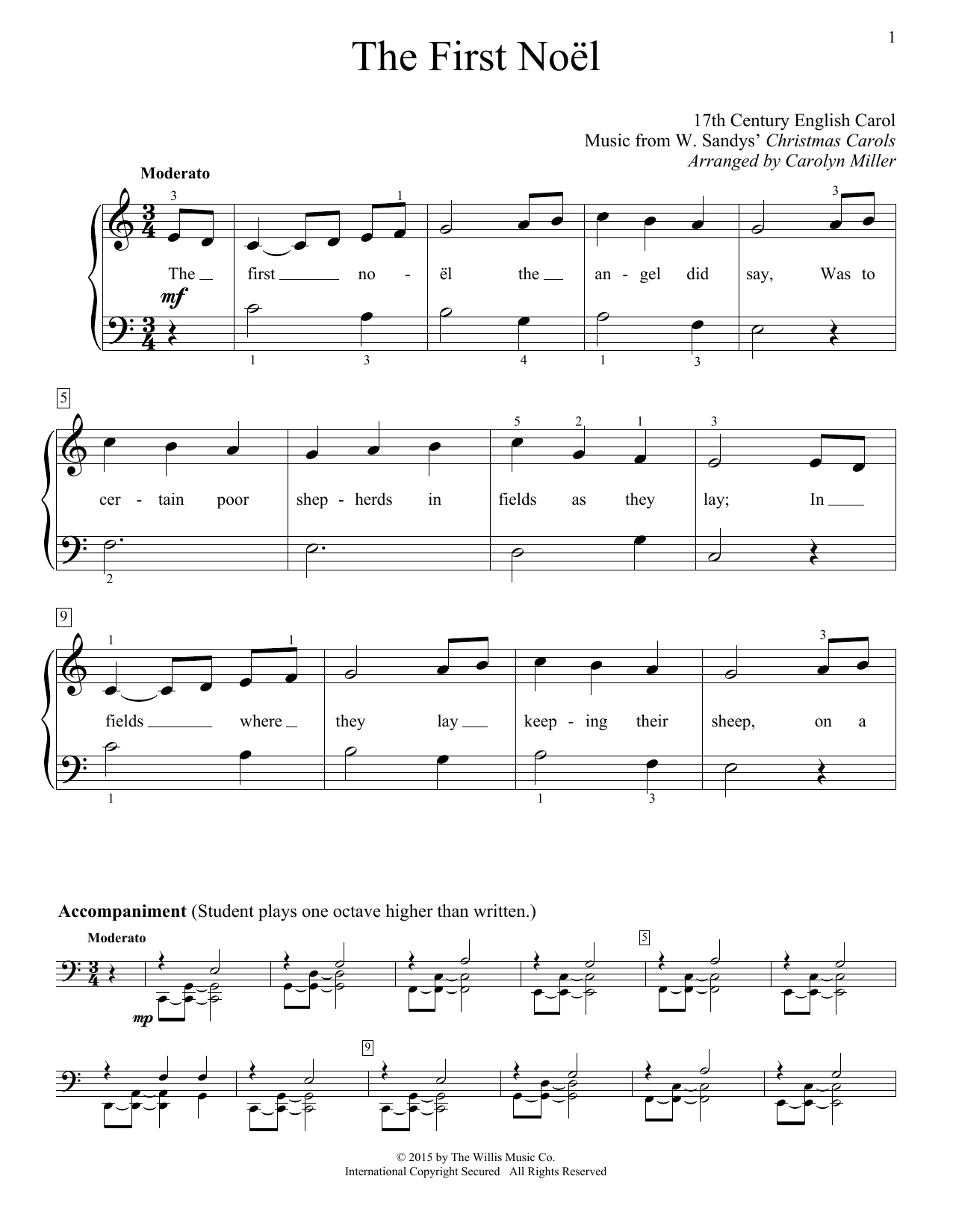 Carolyn Miller "The First Noel" Sheet Music | Download Printable PDF Music  Notes, Score & chords 161431