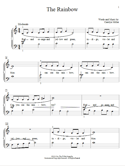 Learn to play Carolyn Miller The Rainbow sheet music for Easy Piano in minutes. Carolyn Miller The Rainbow sheet music preview music notes and score for Easy Piano including 3 page(s)