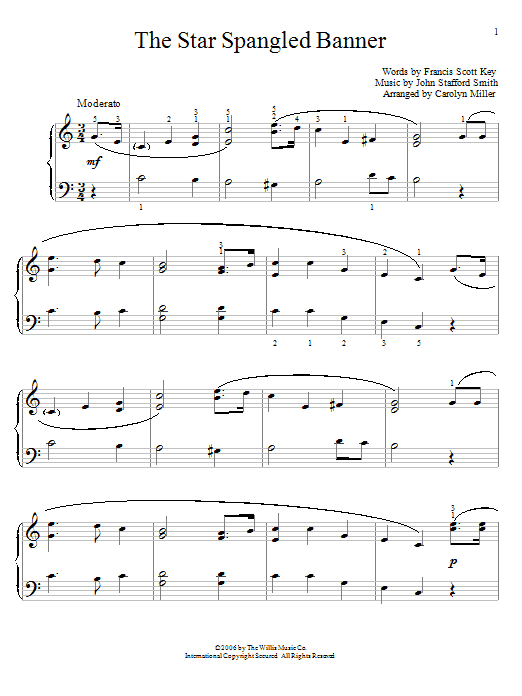 Learn to play John Stafford Smith The Star Spangled Banner sheet music for Easy Piano in minutes. John Stafford Smith The Star Spangled Banner sheet music preview music notes and score for Easy Piano including 2 page(s)