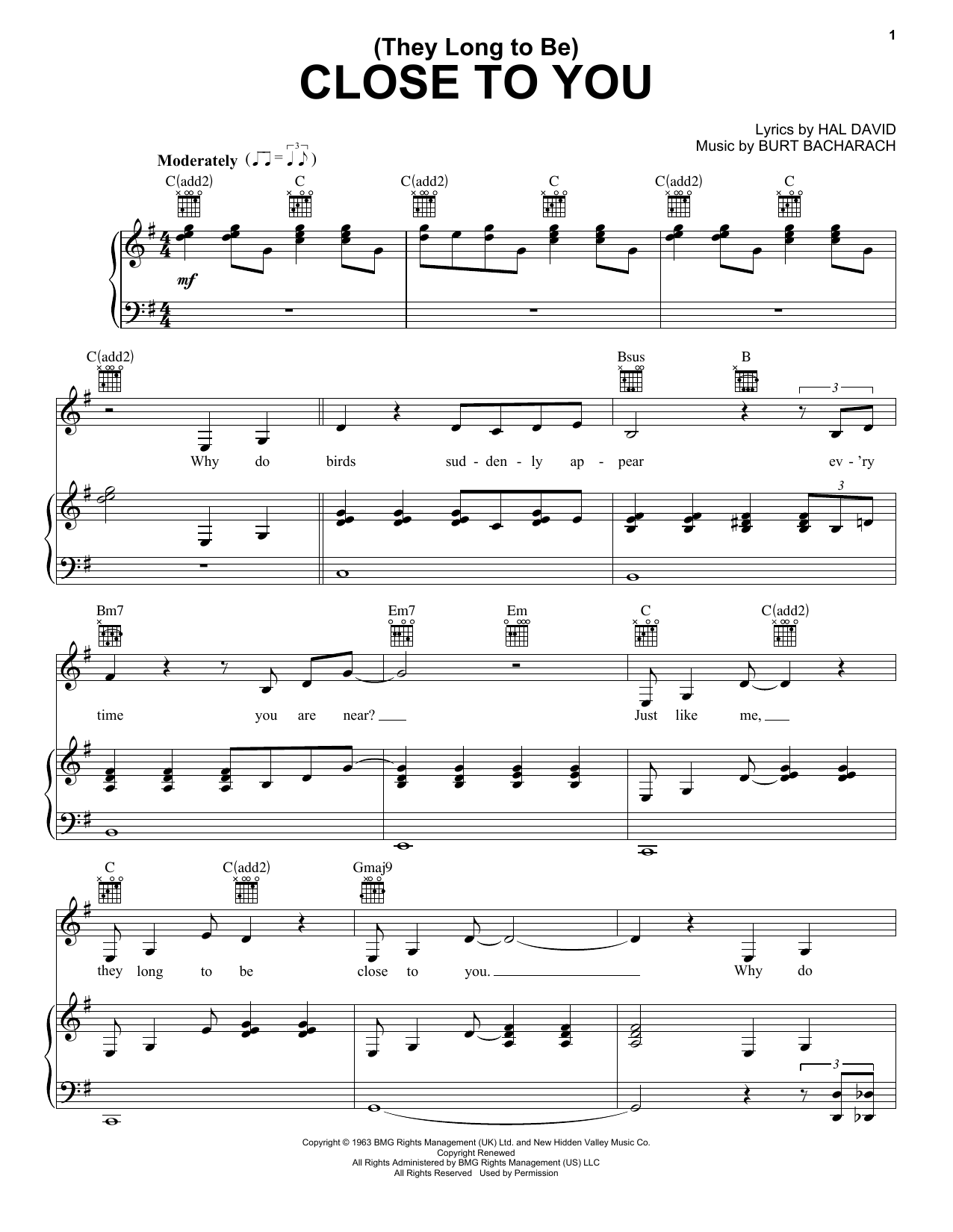 Learn to play Carpenters Close To You (They Long To Be) sheet music for Beginner Piano in minutes. Carpenters Close To You (They Long To Be) sheet music preview music notes and score for Beginner Piano including 3 page(s)