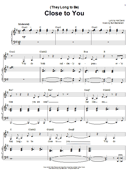 Learn to play Carpenters (They Long To Be) Close To You sheet music for E-Z Play Today in minutes. Carpenters (They Long To Be) Close To You sheet music preview music notes and score for E-Z Play Today including 3 page(s)