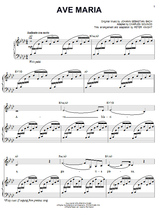 Carpenters Ave Maria sheet music preview music notes and score for Piano, Vocal & Guitar (Right-Hand Melody) including 4 page(s)