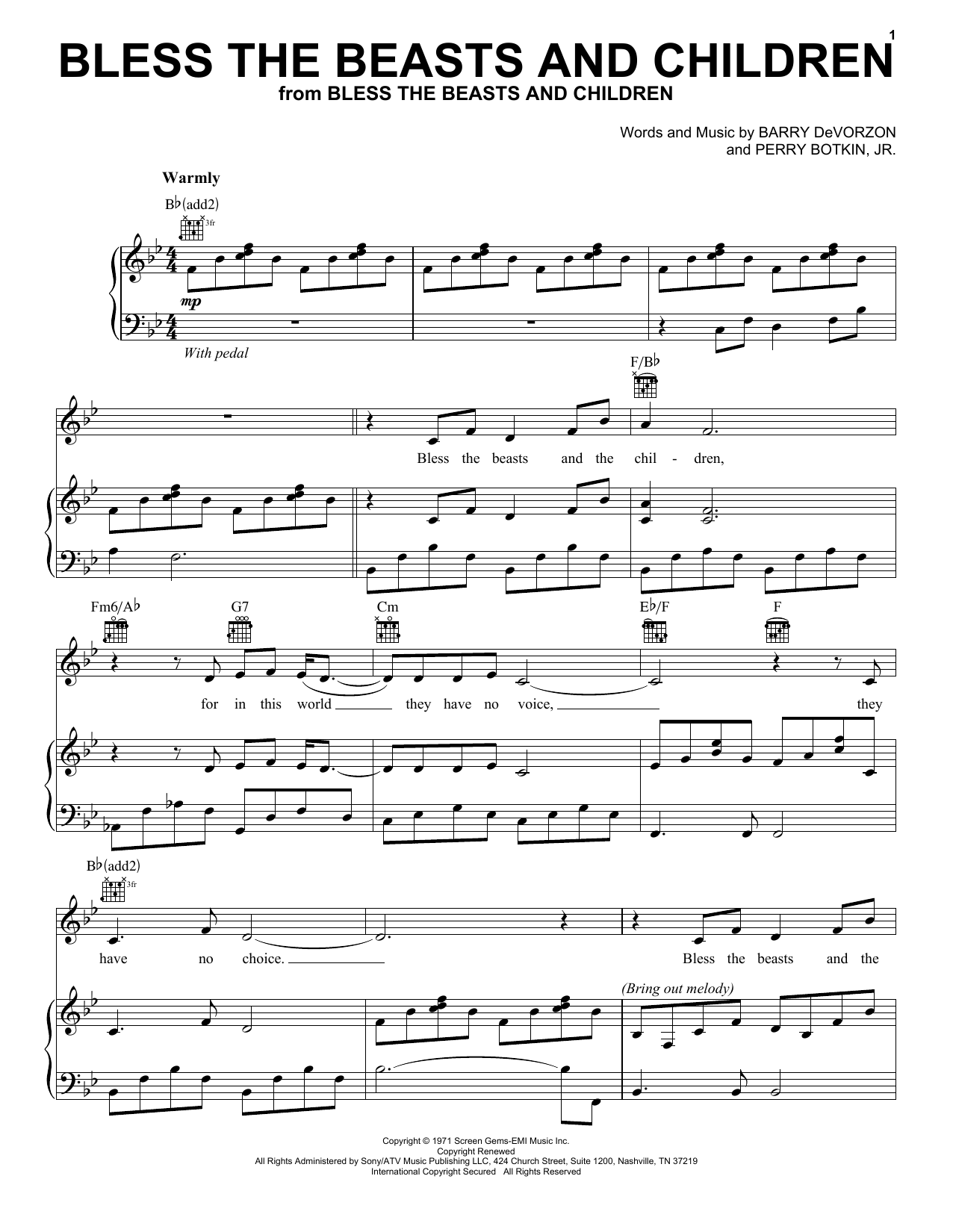 Carpenters Bless The Beasts And Children sheet music preview music notes and score for E-Z Play Today including 2 page(s)