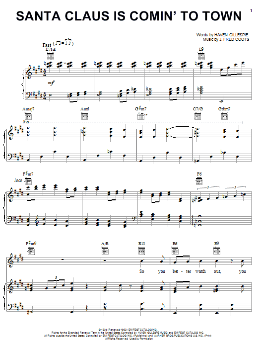 Learn to play Carpenters Santa Claus Is Comin' To Town sheet music for Piano, Vocal & Guitar (Right-Hand Melody) in minutes. Carpenters Santa Claus Is Comin' To Town sheet music notes and chords