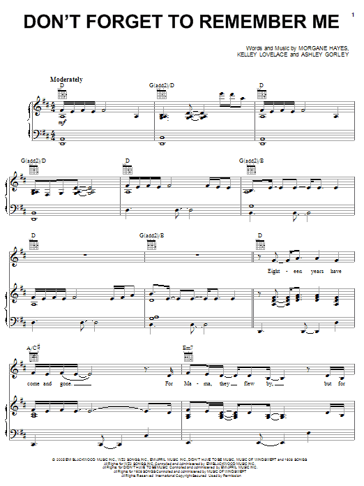 Learn to play Carrie Underwood Don't Forget To Remember Me sheet music for Piano, Vocal & Guitar (Right-Hand Melody) in minutes. Carrie Underwood Don't Forget To Remember Me sheet music preview music notes and score for Piano, Vocal & Guitar (Right-Hand Melody) including 7 page(s)