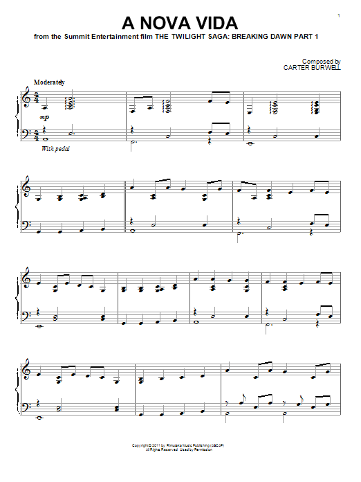 Learn to play Carter Burwell A Nova Vida sheet music for Piano in minutes. Carter Burwell A Nova Vida sheet music preview music notes and score for Piano including 6 page(s)