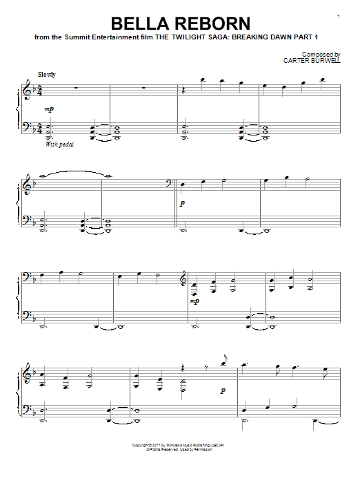 Learn to play Carter Burwell Bella Reborn sheet music for Piano in minutes. Carter Burwell Bella Reborn sheet music preview music notes and score for Piano including 4 page(s)
