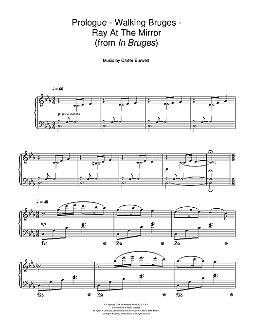 Learn to play Carter Burwell Prologue - Walking Bruges - Ray At The Mirror (from In Bruges) sheet music for Piano in minutes. Carter Burwell Prologue - Walking Bruges - Ray At The Mirror (from In Bruges) sheet music notes and chords
