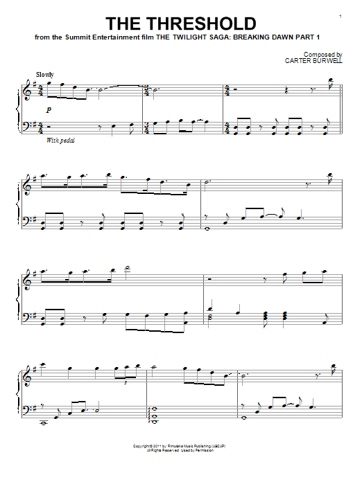 Learn to play Carter Burwell The Threshold sheet music for Piano in minutes. Carter Burwell The Threshold sheet music preview music notes and score for Piano including 2 page(s)