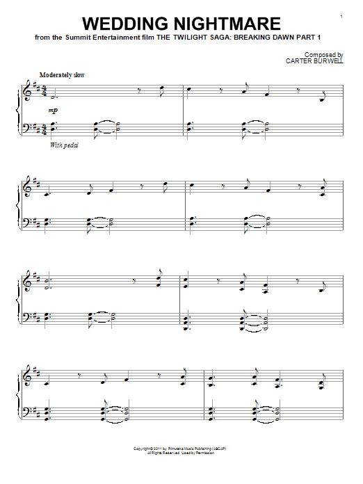 Learn to play Carter Burwell Wedding Nightmare sheet music for Piano in minutes. Carter Burwell Wedding Nightmare sheet music preview music notes and score for Piano including 2 page(s)