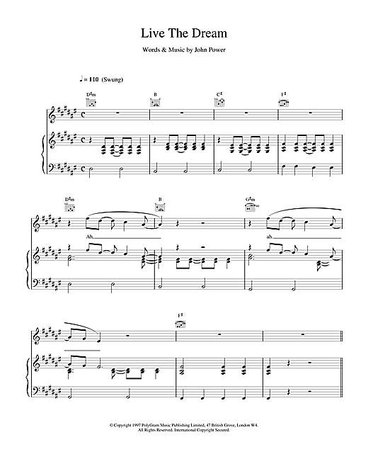 Learn to play Cast Live The Dream sheet music for Piano, Vocal & Guitar (Right-Hand Melody) in minutes. Cast Live The Dream sheet music notes and chords