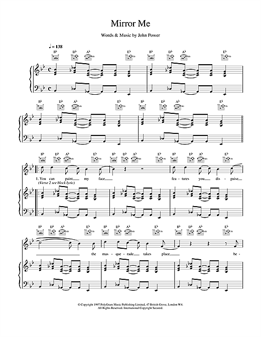 Learn to play Cast Mirror Me sheet music for Piano, Vocal & Guitar (Right-Hand Melody) in minutes. Cast Mirror Me sheet music notes and chords