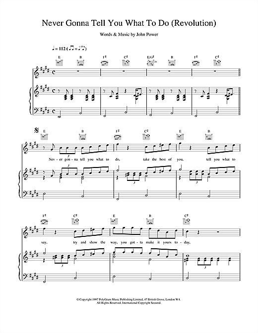 Learn to play Cast Never Gonna Tell You What To Do (Revolution) sheet music for Piano, Vocal & Guitar (Right-Hand Melody) in minutes. Cast Never Gonna Tell You What To Do (Revolution) sheet music notes and chords