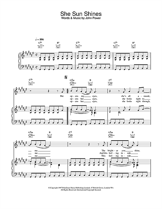 Learn to play Cast She Sun Shines sheet music for Piano, Vocal & Guitar (Right-Hand Melody) in minutes. Cast She Sun Shines sheet music notes and chords