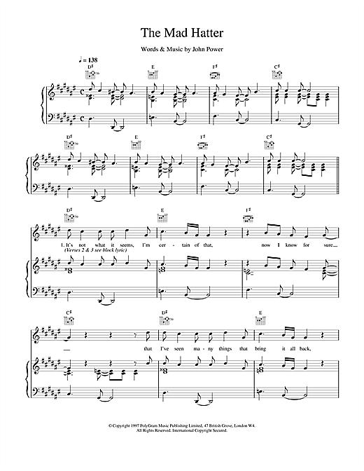 Learn to play Cast The Mad Hatter sheet music for Piano, Vocal & Guitar (Right-Hand Melody) in minutes. Cast The Mad Hatter sheet music notes and chords