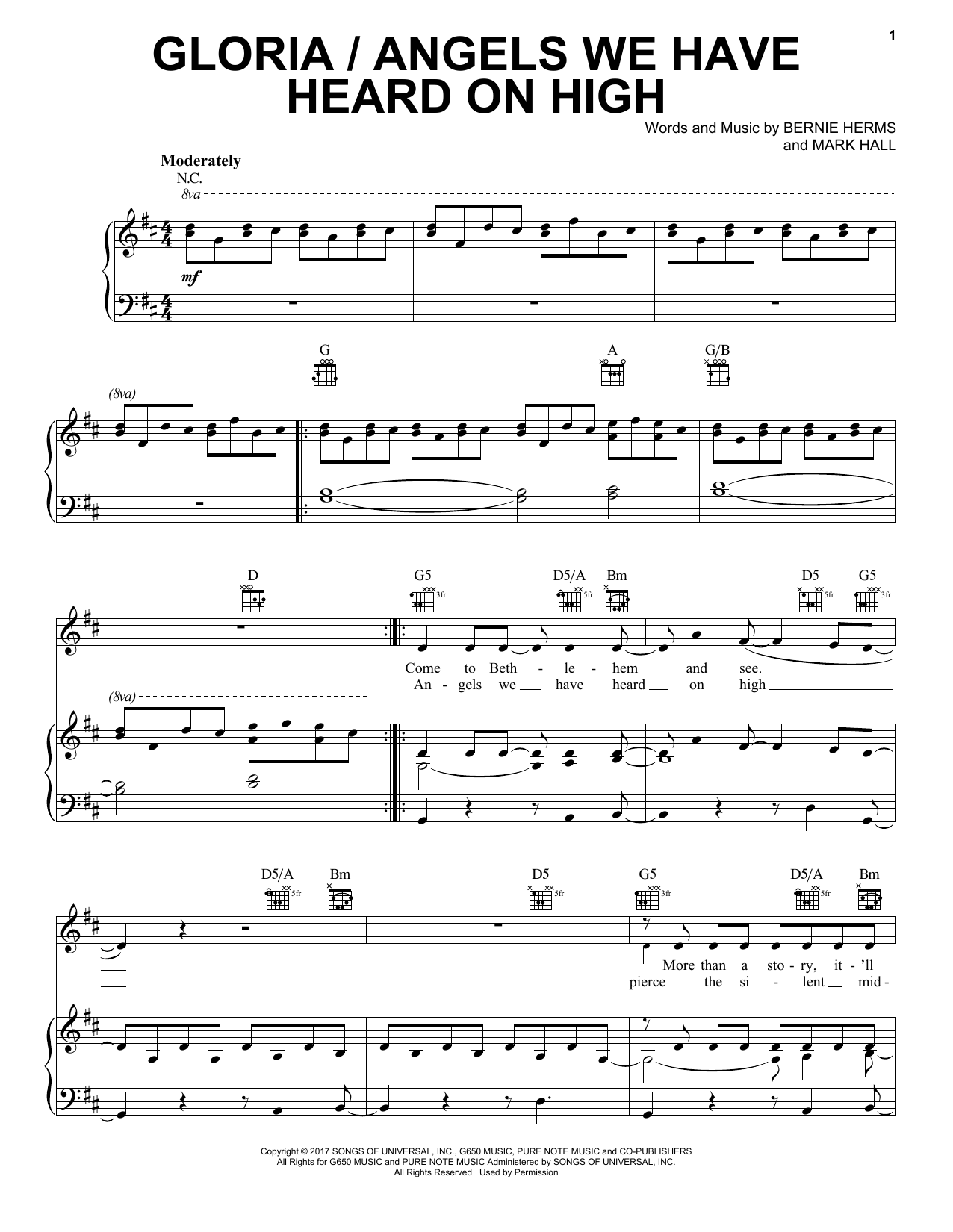 Casting Crowns Gloria / Angels We Have Heard On High sheet music, chords, lyrics - Printable PDF for Piano, Vocal & Guitar (Right-Hand Melody)