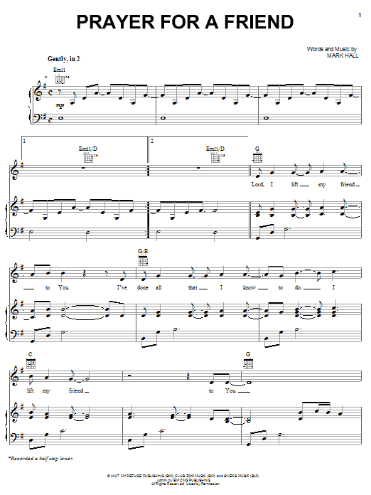 Learn to play Casting Crowns Prayer For A Friend sheet music for Piano in minutes. Casting Crowns Prayer For A Friend sheet music notes and chords