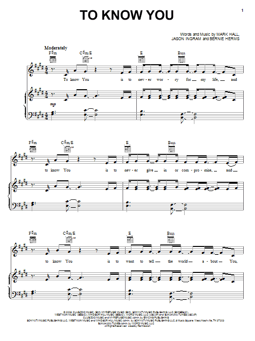 Learn to play Casting Crowns To Know You sheet music for Easy Piano in minutes. Casting Crowns To Know You sheet music preview music notes and score for Easy Piano including 6 page(s)