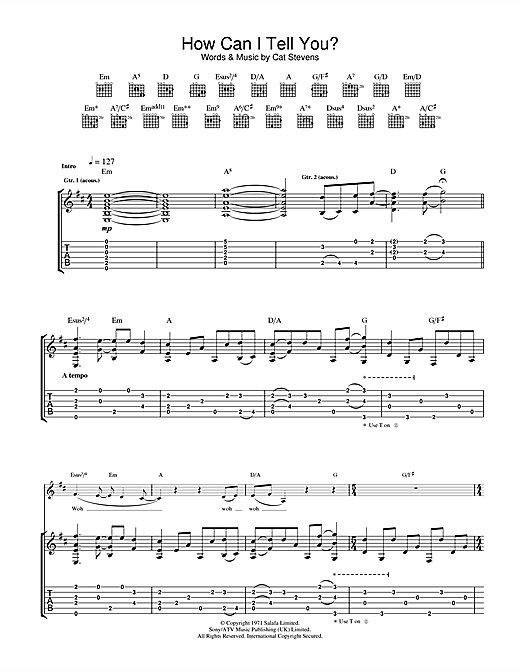 Learn to play Cat Stevens How Can I Tell You? sheet music for Guitar Tab in minutes. Cat Stevens How Can I Tell You? sheet music notes and chords