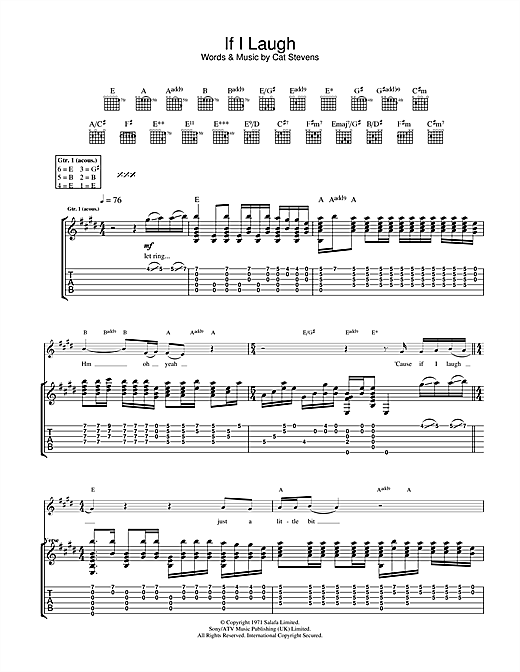 Learn to play Cat Stevens If I Laugh sheet music for Guitar Tab in minutes. Cat Stevens If I Laugh sheet music notes and chords