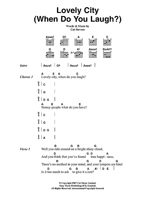 Cat Stevens Lovely City (When Do You Laugh?) sheet music, chords, lyrics - Printable PDF for Lyrics & Chords