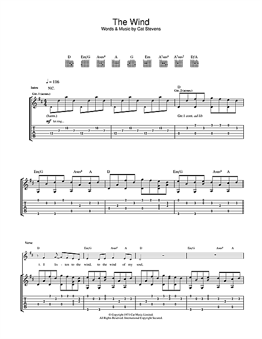 Learn to play Cat Stevens The Wind sheet music for Guitar Tab in minutes. Cat Stevens The Wind sheet music notes and chords