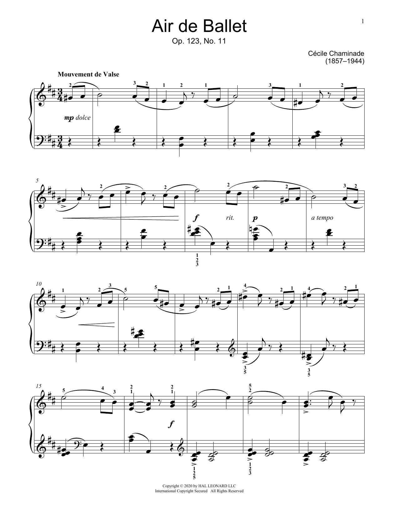 Cecile Chaminade Air de Ballet, Op. 123, No. 11 sheet music, chords, lyrics - Printable PDF for Educational Piano