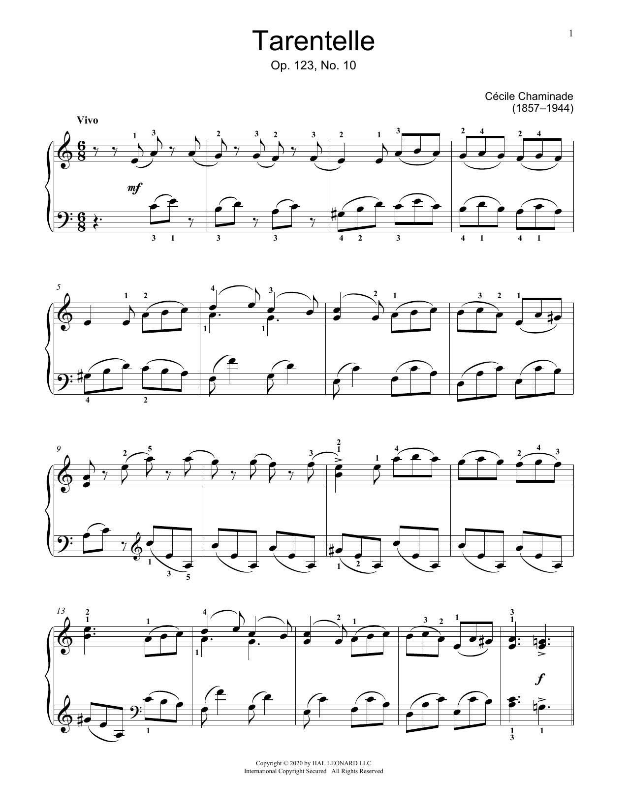 Cecile Chaminade Tarentelle, Op. 123, No. 10 sheet music, chords, lyrics - Printable PDF for Educational Piano