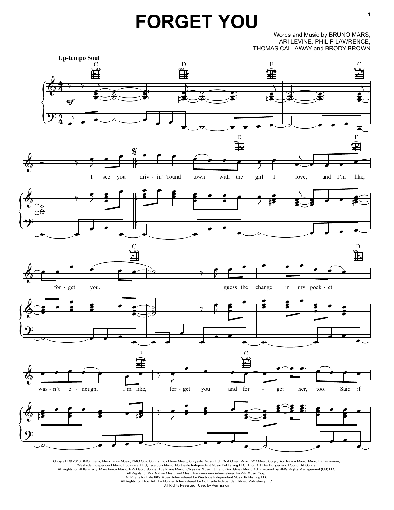 Cee Lo Green F**k You (Forget You) sheet music preview music notes and score for Piano, Vocal & Guitar (Right-Hand Melody) including 8 page(s)
