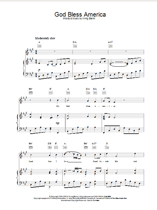 Learn to play Celine Dion God Bless America sheet music for Piano, Vocal & Guitar (Right-Hand Melody) in minutes. Celine Dion God Bless America sheet music preview music notes and score for Piano, Vocal & Guitar (Right-Hand Melody) including 4 page(s)