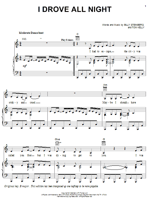 Learn to play Celine Dion I Drove All Night sheet music for Piano, Vocal & Guitar in minutes. Celine Dion I Drove All Night sheet music notes and chords