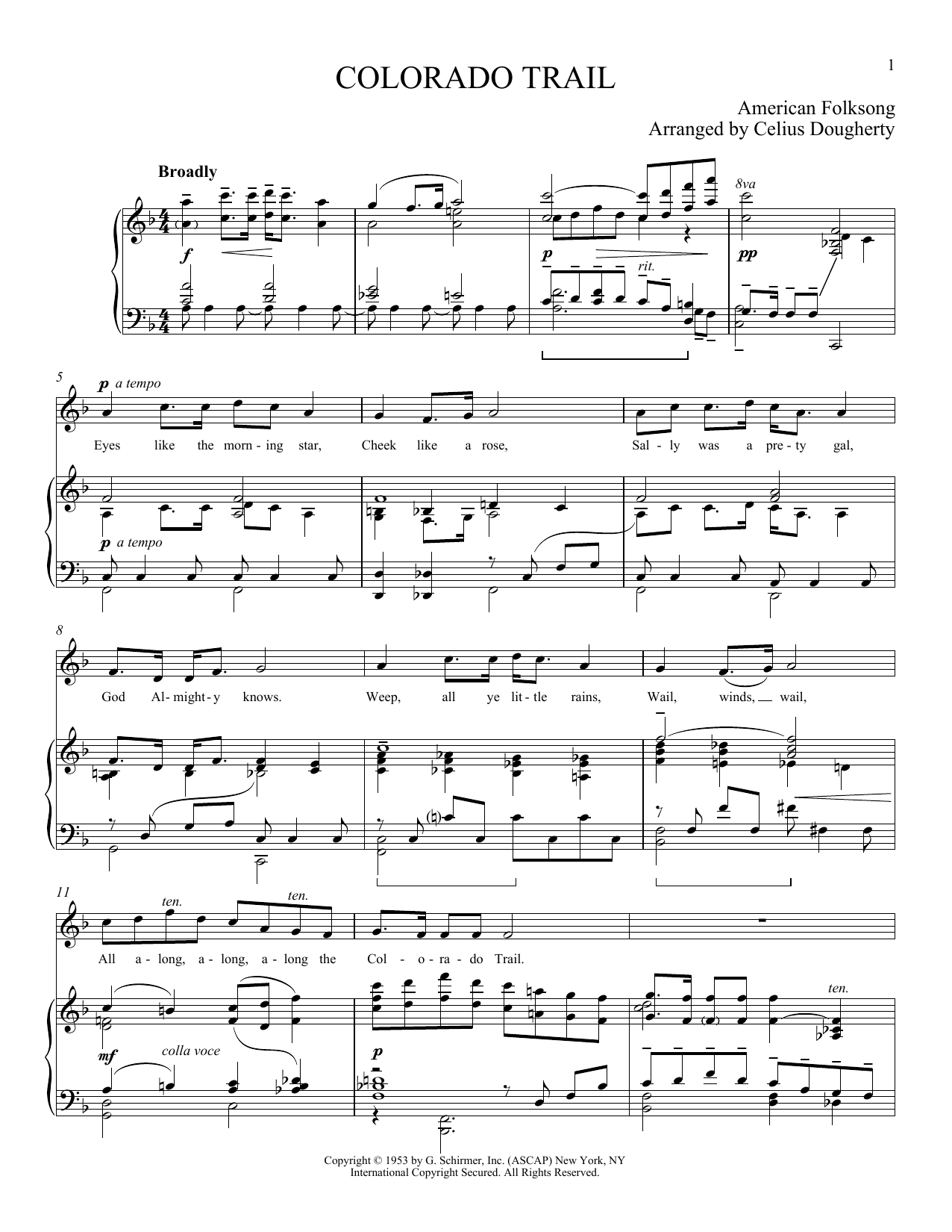 Celius Dougherty The Colorado Trail sheet music, chords, lyrics - Printable PDF for Piano & Vocal