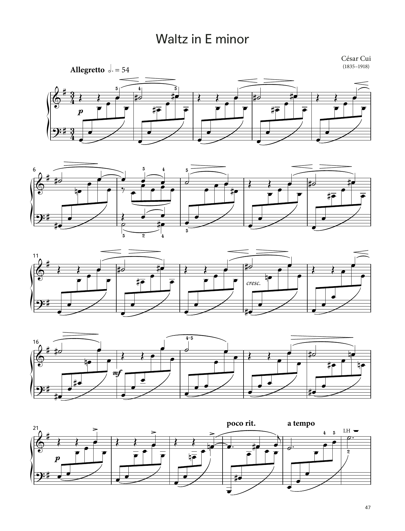 César Cui Waltz in E minor, Op. 31 No. 2 (LCME Piano 2018 Grade 7 List B) sheet music, chords, lyrics - Printable PDF for Piano Solo