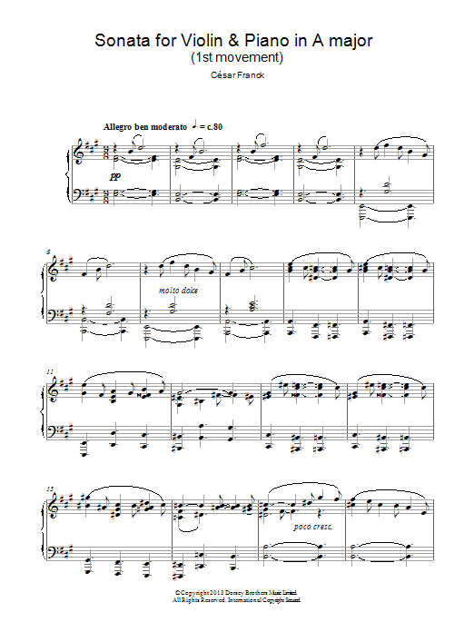 César Franck Sonata For Violin & Piano In A Major, 1st Movement sheet music, chords, lyrics - Printable PDF for Piano