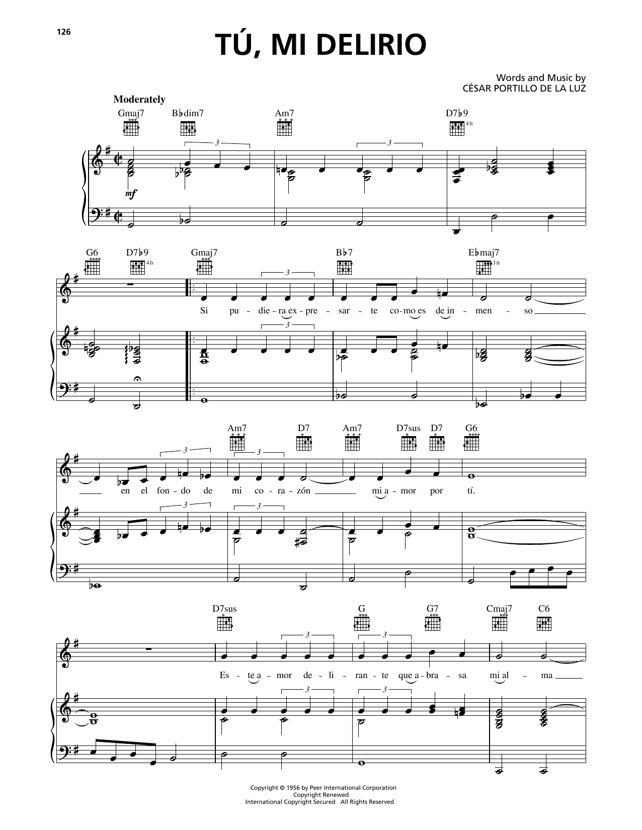 Cesar Portillo de la Luz Tu, Mi Delirio sheet music, chords, lyrics - Printable PDF for Piano, Vocal & Guitar Chords (Right-Hand Melody)