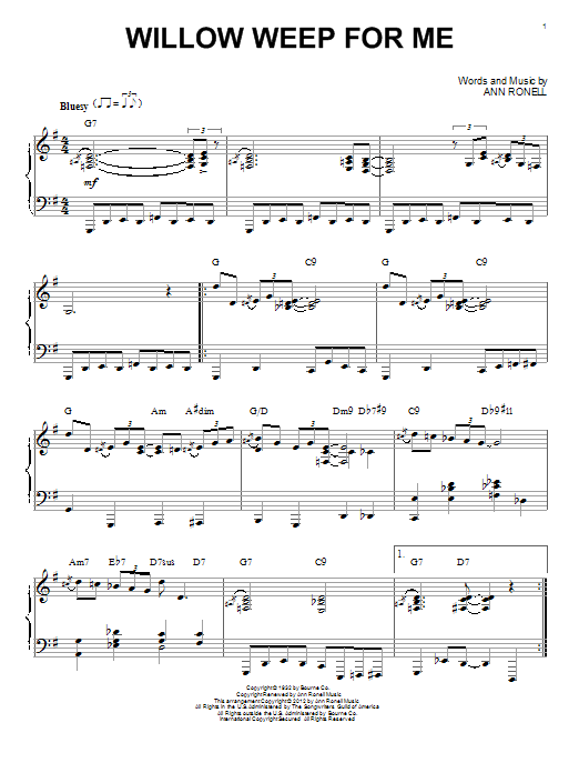 Chad & Jeremy Willow Weep For Me sheet music, chords, lyrics - Printable PDF for Piano