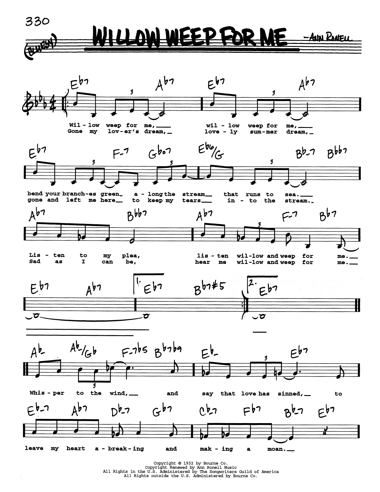 Chad & Jeremy Willow Weep For Me (Low Voice) sheet music, chords, lyrics - Printable PDF for Real Book – Melody, Lyrics & Chords