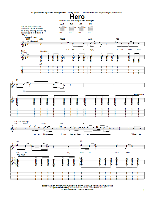 Learn to play Chad Kroeger Hero sheet music for Guitar Tab in minutes. Chad Kroeger Hero sheet music preview music notes and score for Guitar Tab including 6 page(s)
