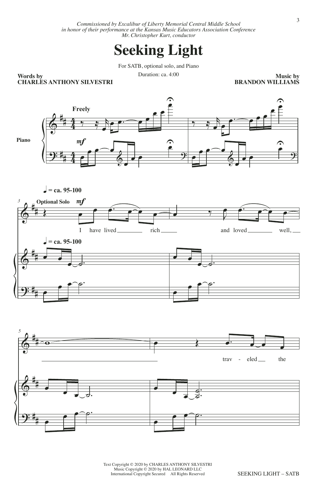 Charles Anthony Silvestri and Brandon Williams Seeking Light sheet music, chords, lyrics - Printable PDF for SATB Choir