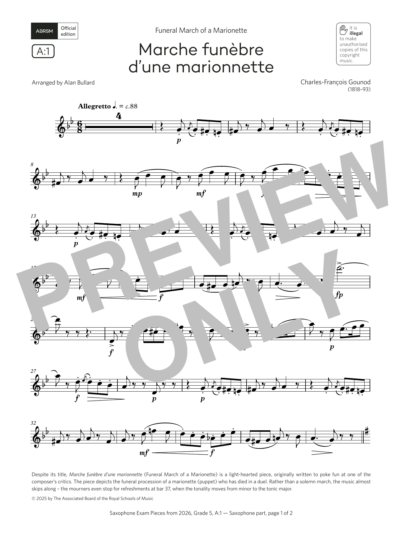 Charles-François Gounod Marche funèbre (Grade 5, list A1, from the ABRSM Saxophone Syllabus from 2026) sheet music, chords, lyrics - Printable PDF for Alto Sax Solo