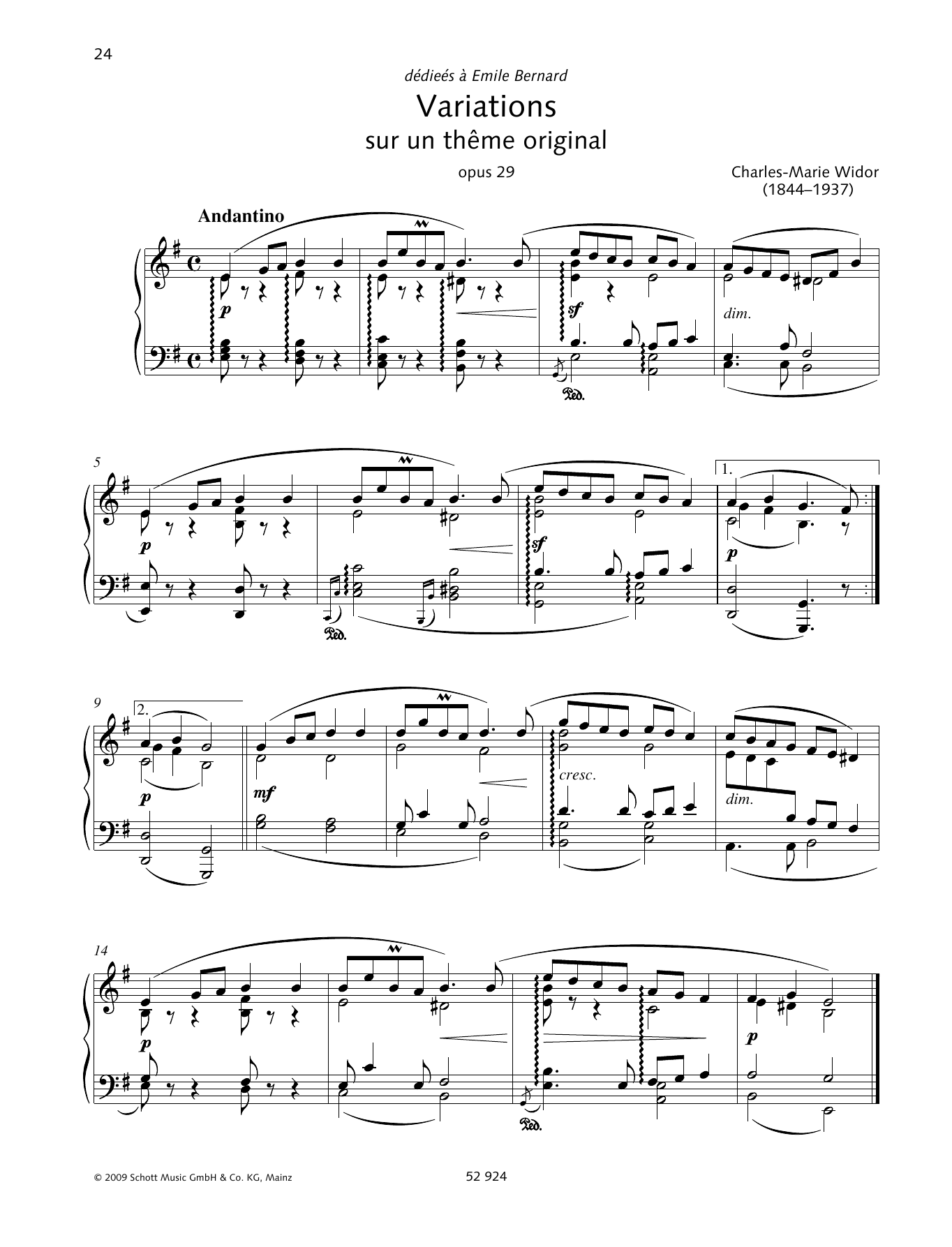 Charles-Marie Widor Variations sur un thème original sheet music, chords, lyrics - Printable PDF for Piano Solo