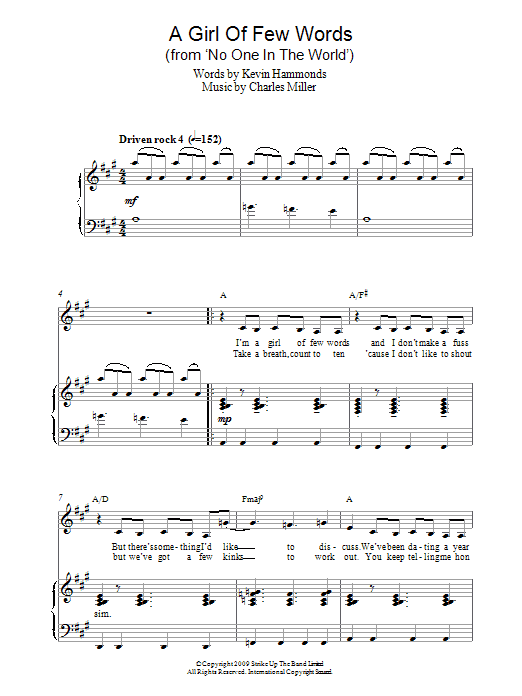 Charles Miller & Kevin Hammonds A Girl Of Few Words (from No One In The World) sheet music, chords, lyrics - Printable PDF for Piano & Vocal